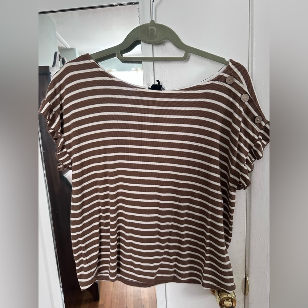 W5 Brown and White Striped Short Sleeve Top